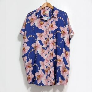 Paradise Now Maui Womens Aloha Tee Blouse Shirt Orchid Rise Moon Phase Floral